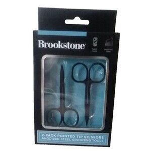 BROOKSTONE 2-Pack Black Coated Anodized Stainless Steel Pointed Tip Scissors NWT